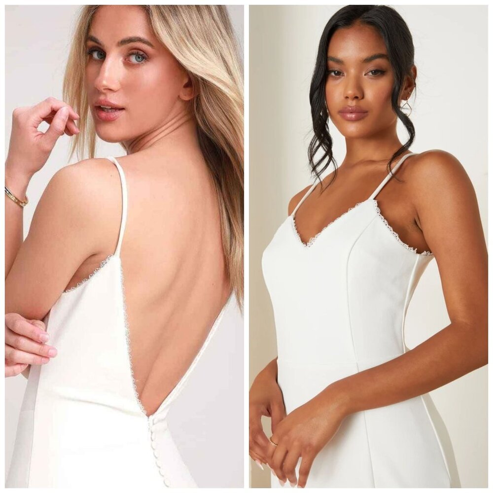 Lulus Taliana White Lace Button Back Maxi Wedding Dress L - Picture 6 of 13